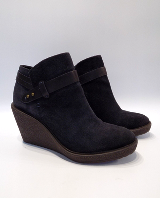Blue Ankle Boots Womens Size 7.5 Navy Suede Wedge High Heel Platform M S Indigo