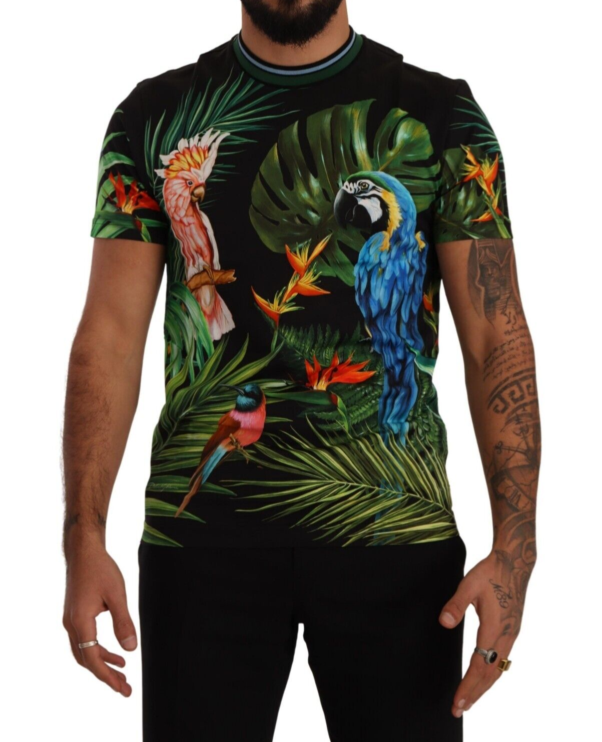 

Футболка DOLCE - GABBANA Черный хлопковый топ с круглым вырезом с принтом джунглей IT42 / US32, DOLCE - GABBANA IT42