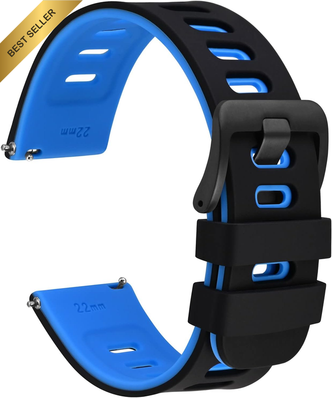 Bicolor Watch Bands, Silicone Rubber, Quick Release Replacement Straps for Men a