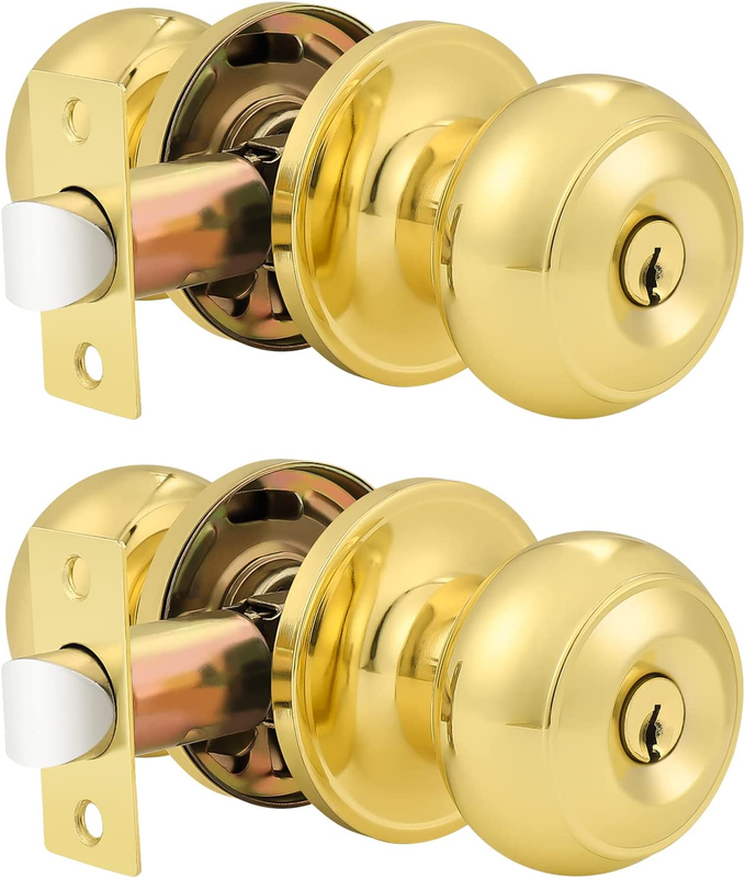 Privacy Door Knobs Lock Interior Bedroom Bathroom Handle Polished Brass round