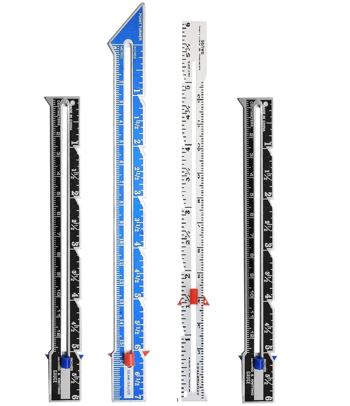 Sewing Gauge Ruler with Sliding Marker Set, Standard4Pcs Metal Measuring Hemming