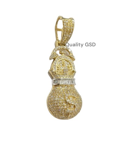 Pre-owned Quality Gold Money Bag Charm Pendant 10k Yellow Gold 0.60 Ct Diamond Men's Charm Real, 1.2"