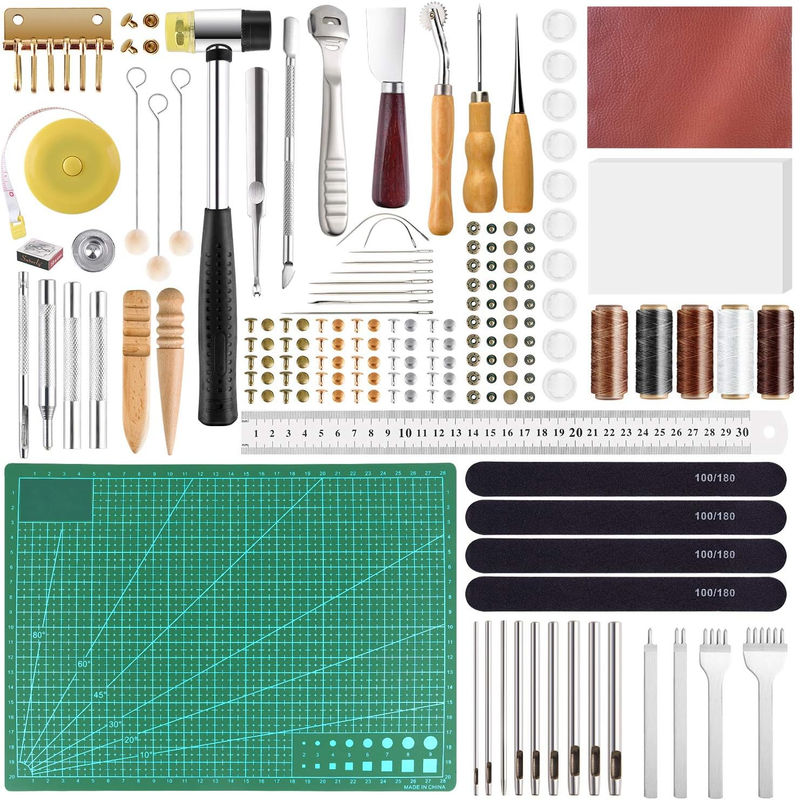 58 Pcs Leather Craft Tools DIY Leather Sewing Tools for Hand Sewing Stitching Le