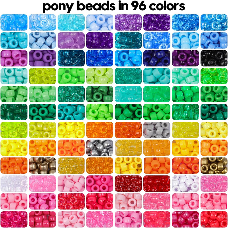 4000pcs Pony Beads Friendship Bracelet Making Kit Included 96 Colors Kandi Bead,