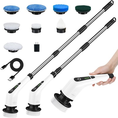 Leebein Electric Spin Scrubber, Cordless Cleaning Brush with 8 White 