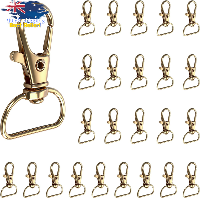 25Pcs Gold Metal Lobster Claw Snap Hooks, Swivel Clip Keyring Lanyard DIY