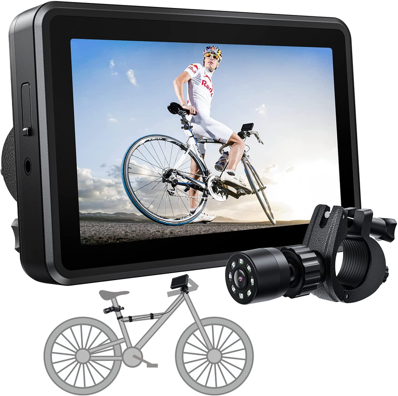 FEISIKE Handlebar Bike Mirror, Bicycle Rear View Camera with 4.3'' HD Night Visi