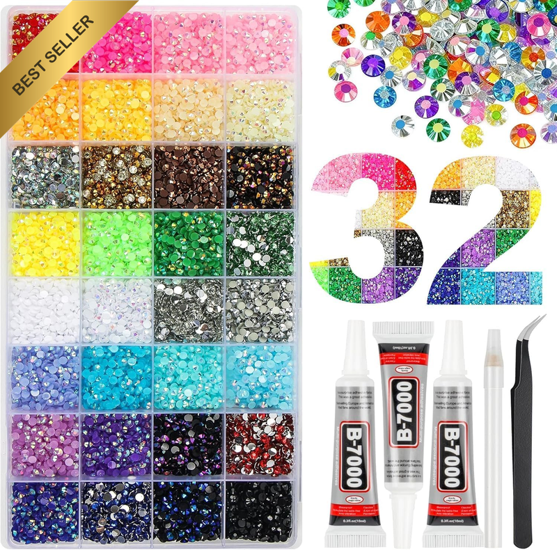 42000Pcs 32 Colors Jelly Resin Rhinestones for Bedazzling, 3Mm Multicolor Flatba