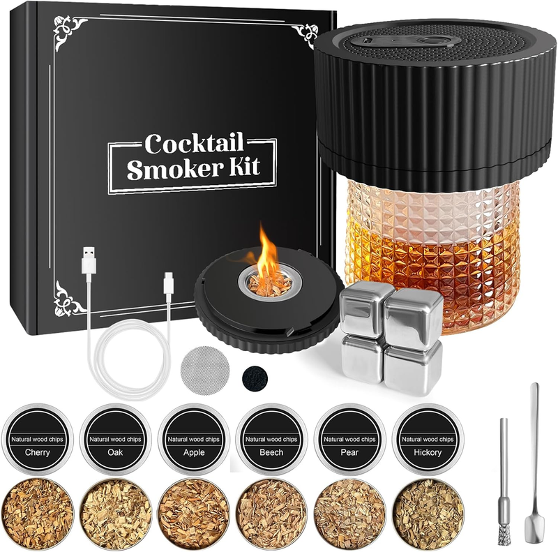 Electric Cocktail Smoker Kit Whiskey Bourbon Old Fashioned Drink 6 Wood Chips