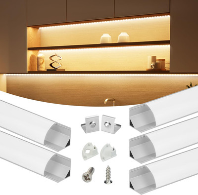 Muzata 5Pack 3.3FT/1M V-Shape LED Channel System with Milky White Cover Lens Fro