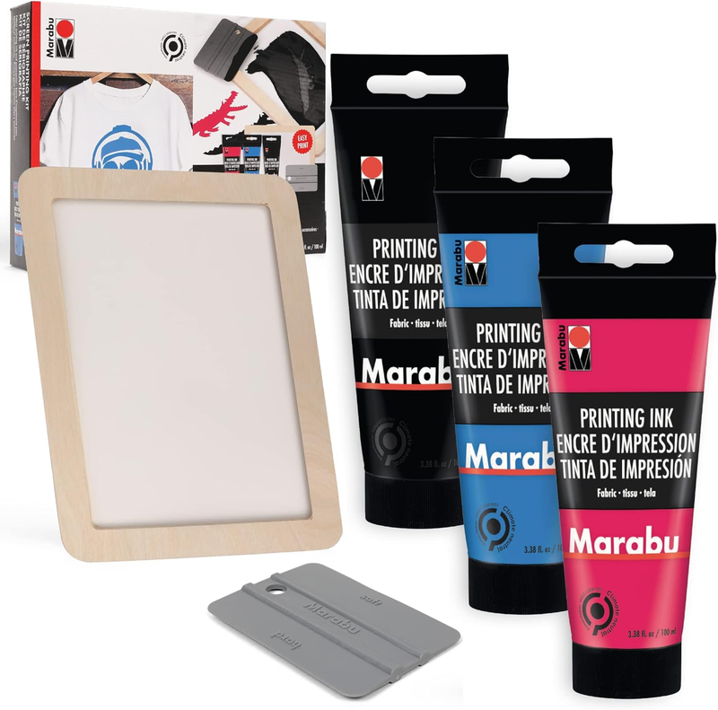 Marabu Screen Printing Kit Set - Screen Print Kit with Reusable Wooden Frame, 1 