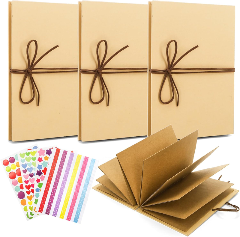 4 Pack 6 X 8 Inches Accordion Scrapbook Brown Pages, Hardcover Kraft Paper Photo