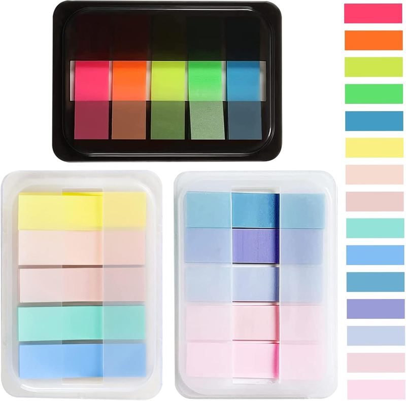 300 Pcs Sticky Tabs, Transparent Page Markers with Base Box, Colorful Book Annot