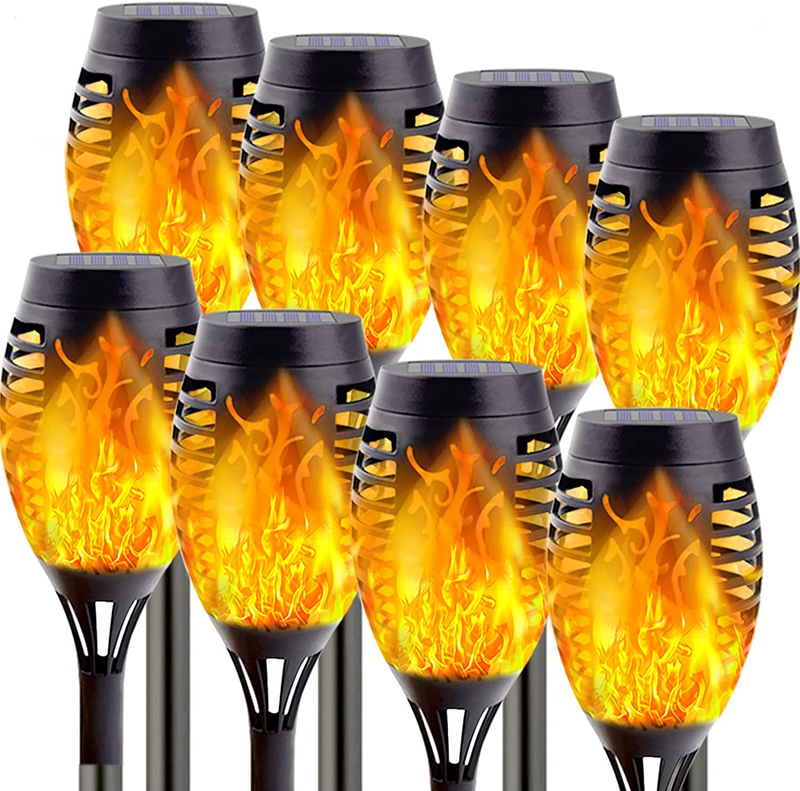 8-Pack Solar Torch Light with Flickering Flame, Upgraded Solar Flame Torch for G