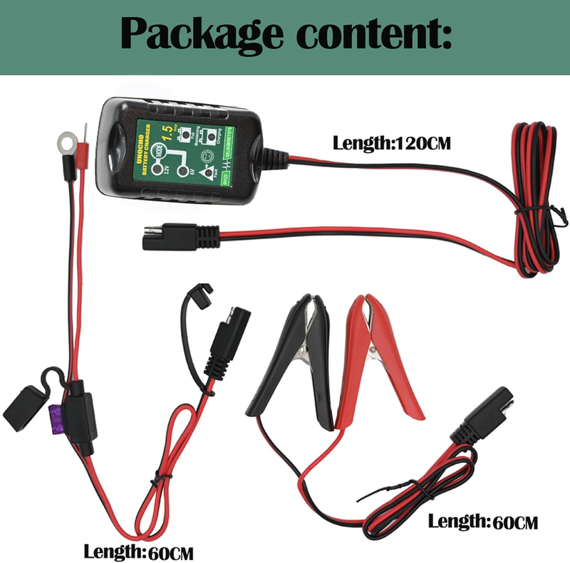 6V 12V Battery Charger 1.5A Automatic Battery maintainer trickle Battery Charger