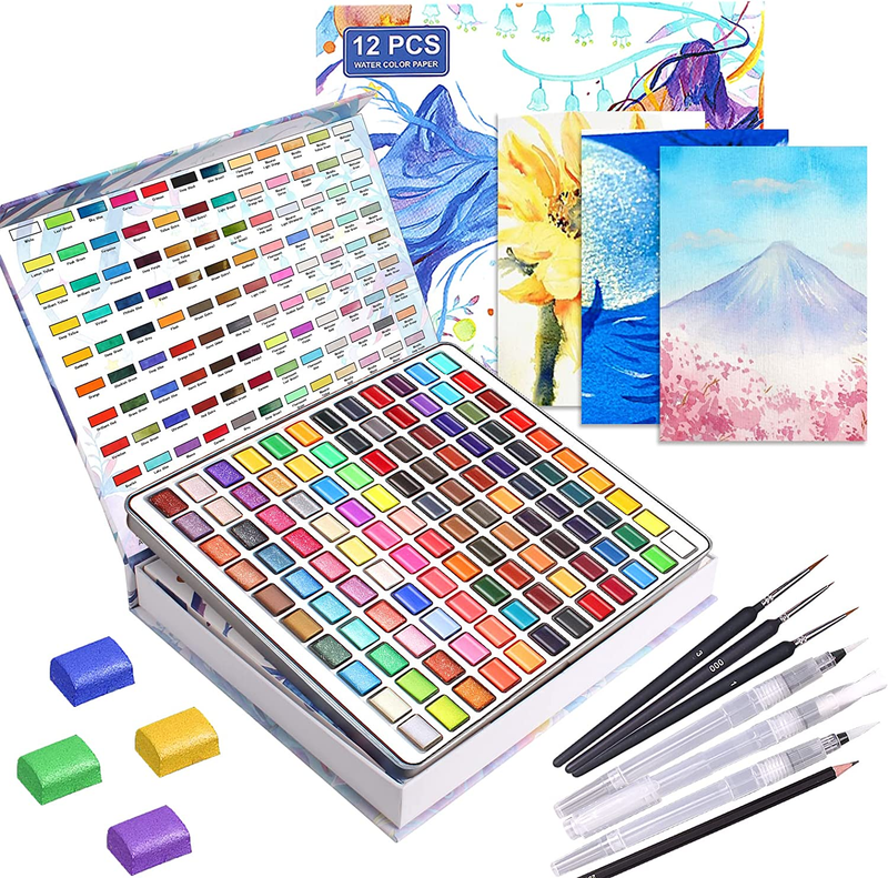 120 Premium Watercolor Paint Set in Portable Box with Gift Wrap,Watercolor Set w