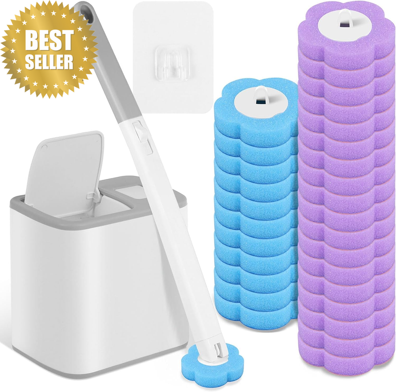 Household Toilet Brush Set with 30Pcs Cleaner Refills Auto Lid Opening Toilet Cl