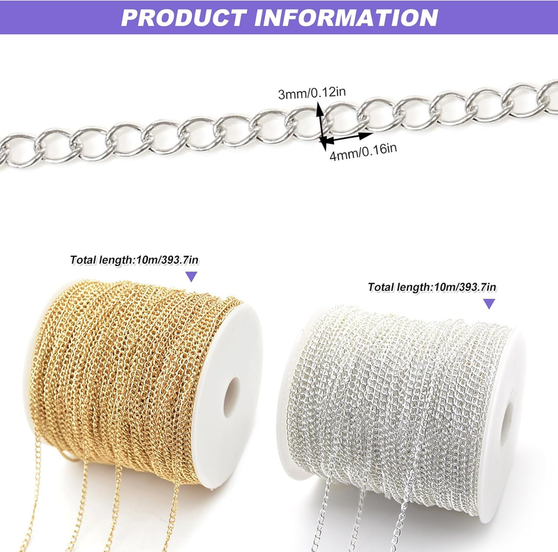 Silver Gold Chain for Jewelry Making 66 Feet Necklace Bracelet Jewellery Making