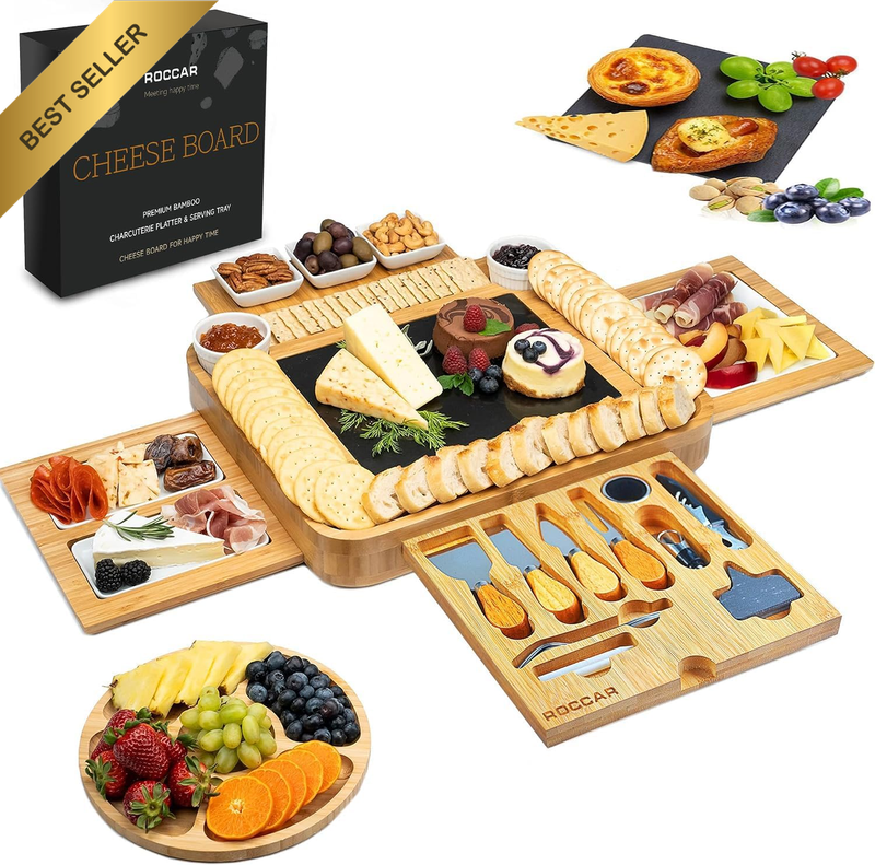 Cheese Board Birthday Gifts for Women-Bamboo Cheese Boards and Knife Set,Large C