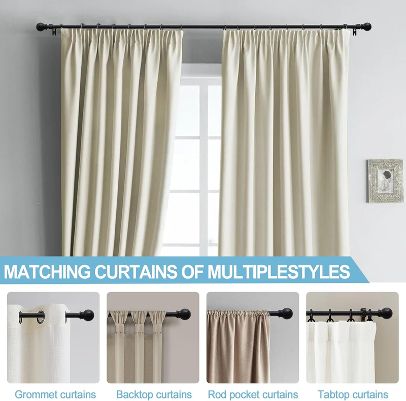 Black Curtain Rods for Windows 28 to 48 Inch, 5/8 Inch Small Curtain Rod For Bat