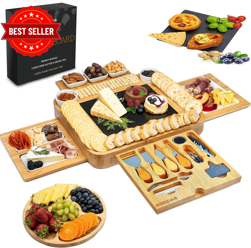 Cheese Board Birthday Gifts for Women-Bamboo Cheese Boards and Knife Set,Large C