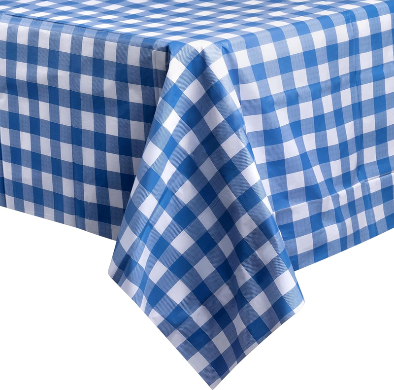 Blue Gingham  Checkered 12 Pack  Disposable Plastic Party Picnic Table Cloth