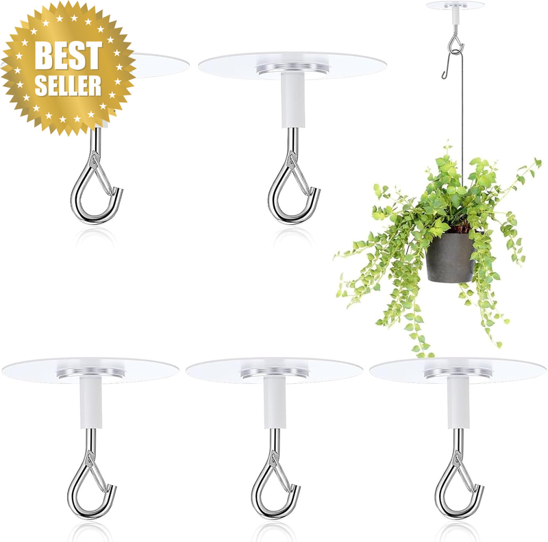 5 Pack Adhesive Ceiling Hooks, Heavy Duty Self Stick No Drill Hanging Hooks for