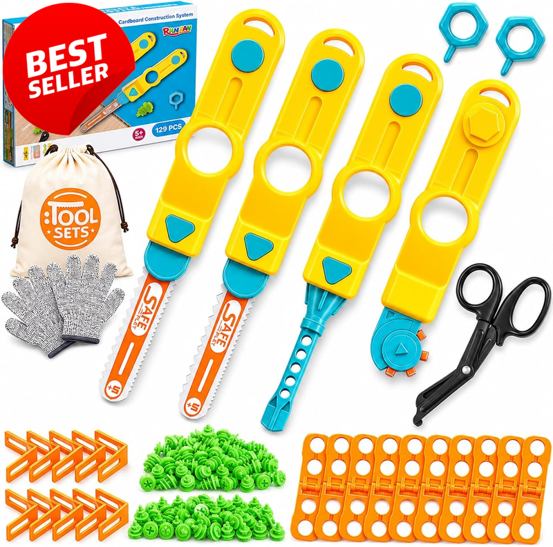 Cardboard Construction Kit 129Pcs STEM Building Tools Set Kids Age 5+ - US