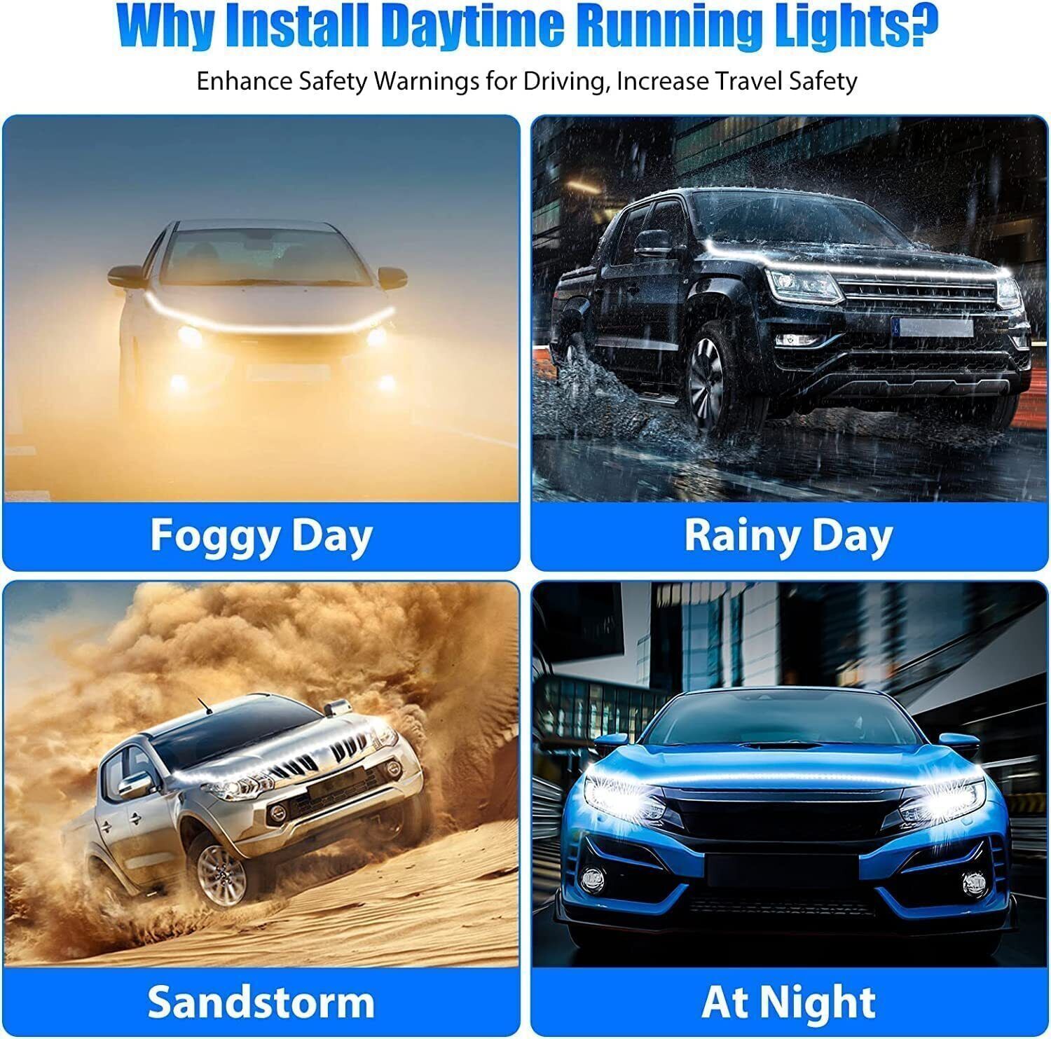 For Ram 1500 2500 3500 Scan Start Up Car LED Hood Light Strip DRL White Running