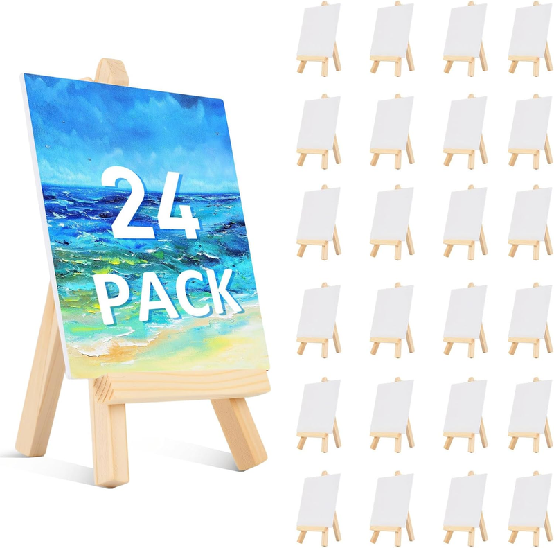 24 Pcs 5 Inch Mini Wood Display Easel, Small Wooden Easel Stand Art Craft Painti
