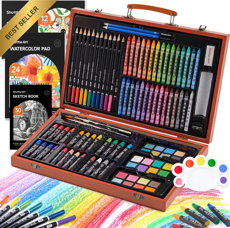 Deluxe Art Set, Art Supplies in Wooden Case, Painting Drawing Art Kit with Acryl