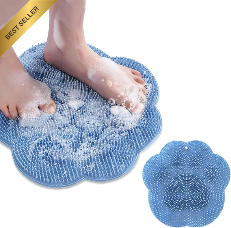 Shower Foot Scrubber Mat with Non-Slip Suction Cups, Wall-Mounted Silicone Foot