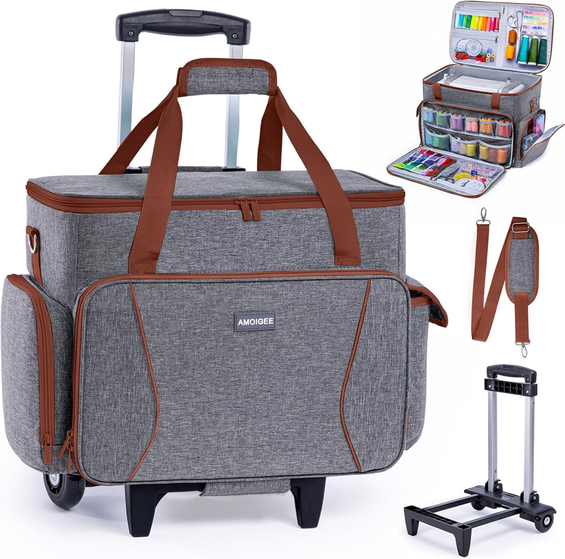 Rolling Sewing Machine Case with Wheels – Sewing Machine Bag with Detachable Wheels Frame, Trolley Tote with Removable Padding,Fits Most Standard Machines Compatible with Singer,Brother,Janome