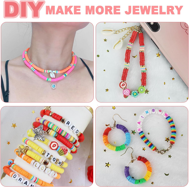 5300 Pcs Clay Beads Bracelet Making Kit, Preppy Heishi Flat Beads with Charms Ki