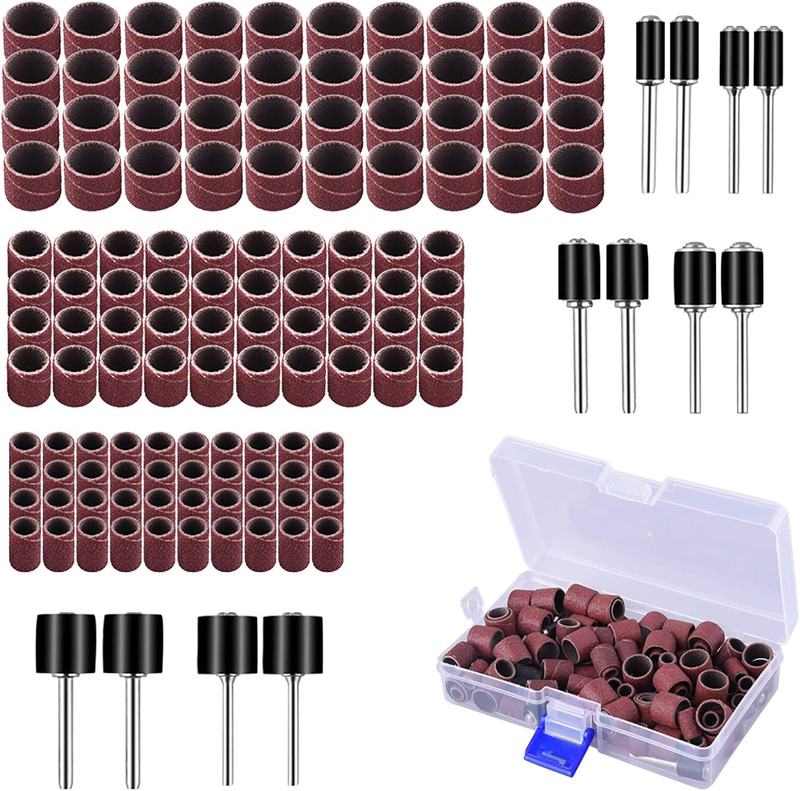 132 Pieces Drum Sander Set with Free Box Including 120 Pieces Nail Sanding Band