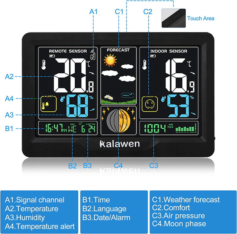 Weather Stations Wireless Indoor Outdoor 7.4&rdquo; Large Color Display Home Weather S