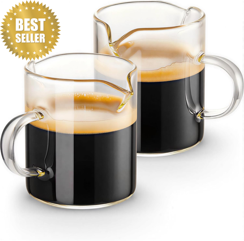 Espresso Cups Set of 2, 4 Oz Espresso Shot Glass with Handle Double Spout Cups C