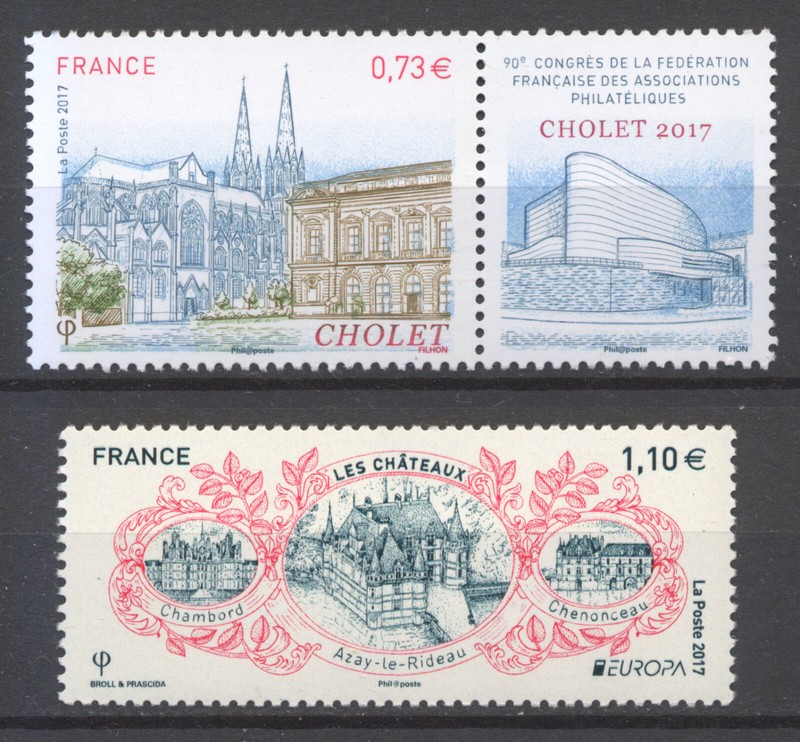 France 5142/43 Cholet, Europa Les ChÃTeaux, 2017, Neufs Xx, Tres Beaux