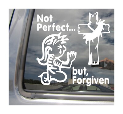 Not Perfect But Forgiven Girl Praying Cross Christian Vinyl Decal Sticker 08344