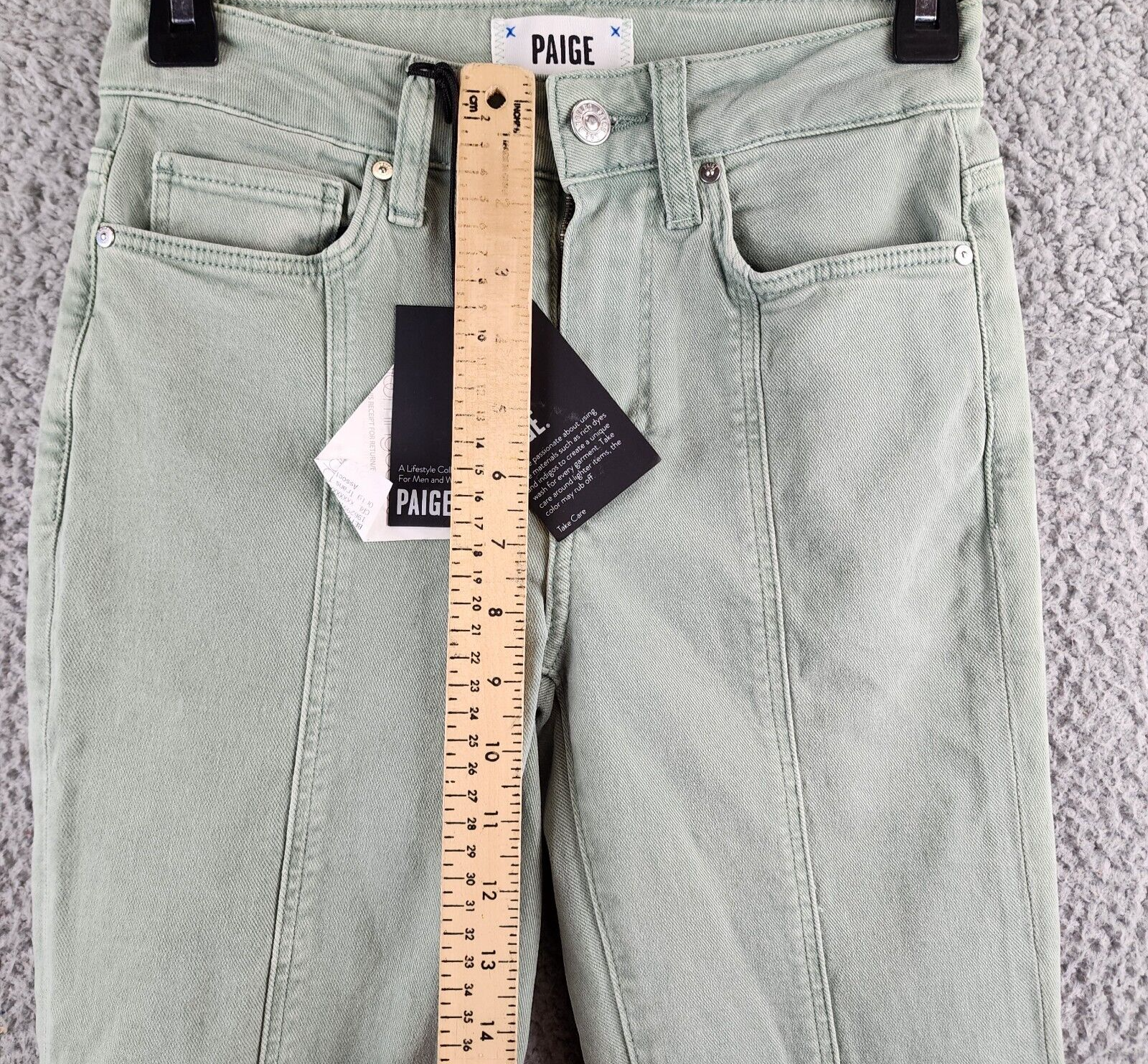 PAIGE Cindy High Rise Ankle Straight Jeans Women's 24 Vintage Light Mint Solid - Picture 6 of 18