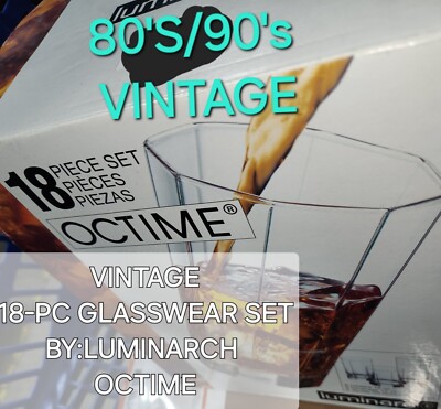 New Arcoroc Luminarc Octime 18 Pc Vintage Octagon Glasswear Set 80's 90's 3 Size