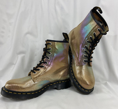 Dr. Doc Martens Sand Rainbow Ray Gold Iridescent Suede Leather 1460 Boots Size 8