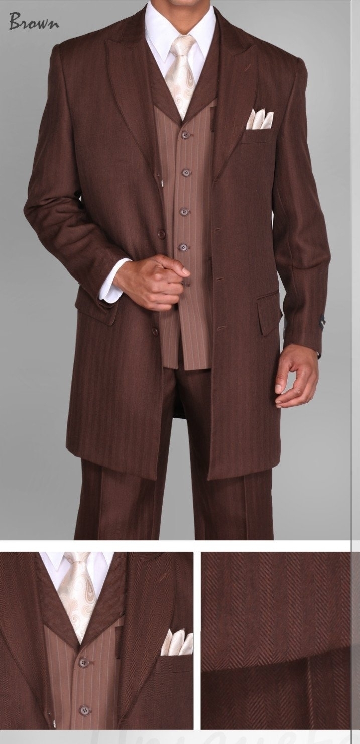 Men's Zoot suit,3 piece With Matching Vest Brown White Black