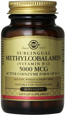 Sublingual Methylcobalamin (Vitamin B12), Solgar, 60 nuggets 5000 mcg