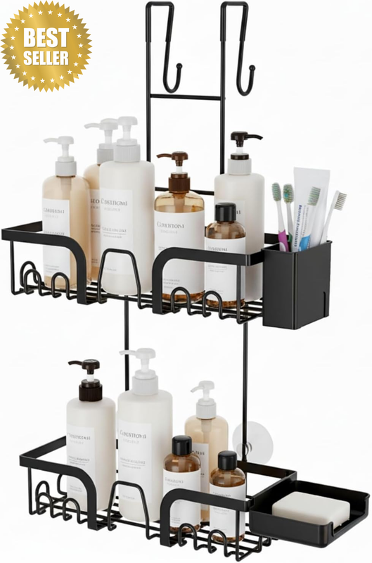 2-Tier over the Door Shower Caddy, Hanging Shower Organizer Toothbrush Cup & Soa