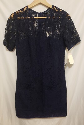 French Connection Dress Sz 6 Navy Blue Lace Overlay Zip Up