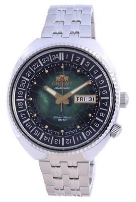 Pre-owned Orient World Map Revival Stainless Steel Automatic Ra-aa0e02e19b 200m Mens Watch