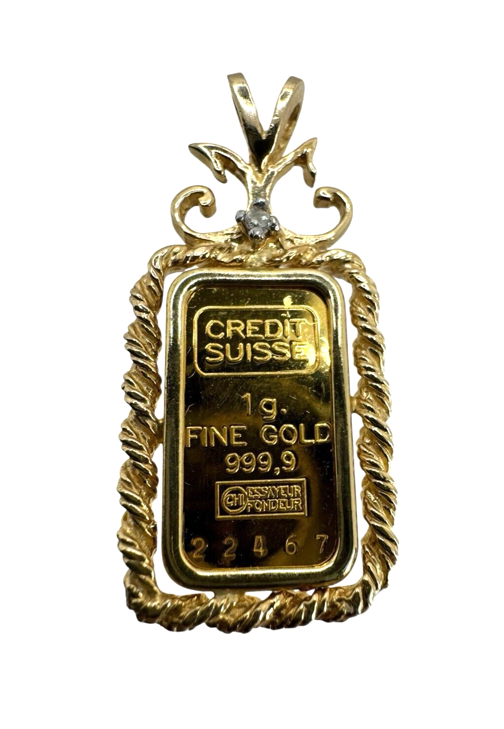 アクセサリー CREDIT SWISS / FINE GOLD 999.9 Pendant 1 Gram 999.9 Bar Diamond Credit Suisse Gold Pendant 14K Rope