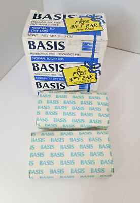 Vtg Basis Soap Bars Lot of 2 Normal To Dry Skin Fragrance Free Made USA Prop