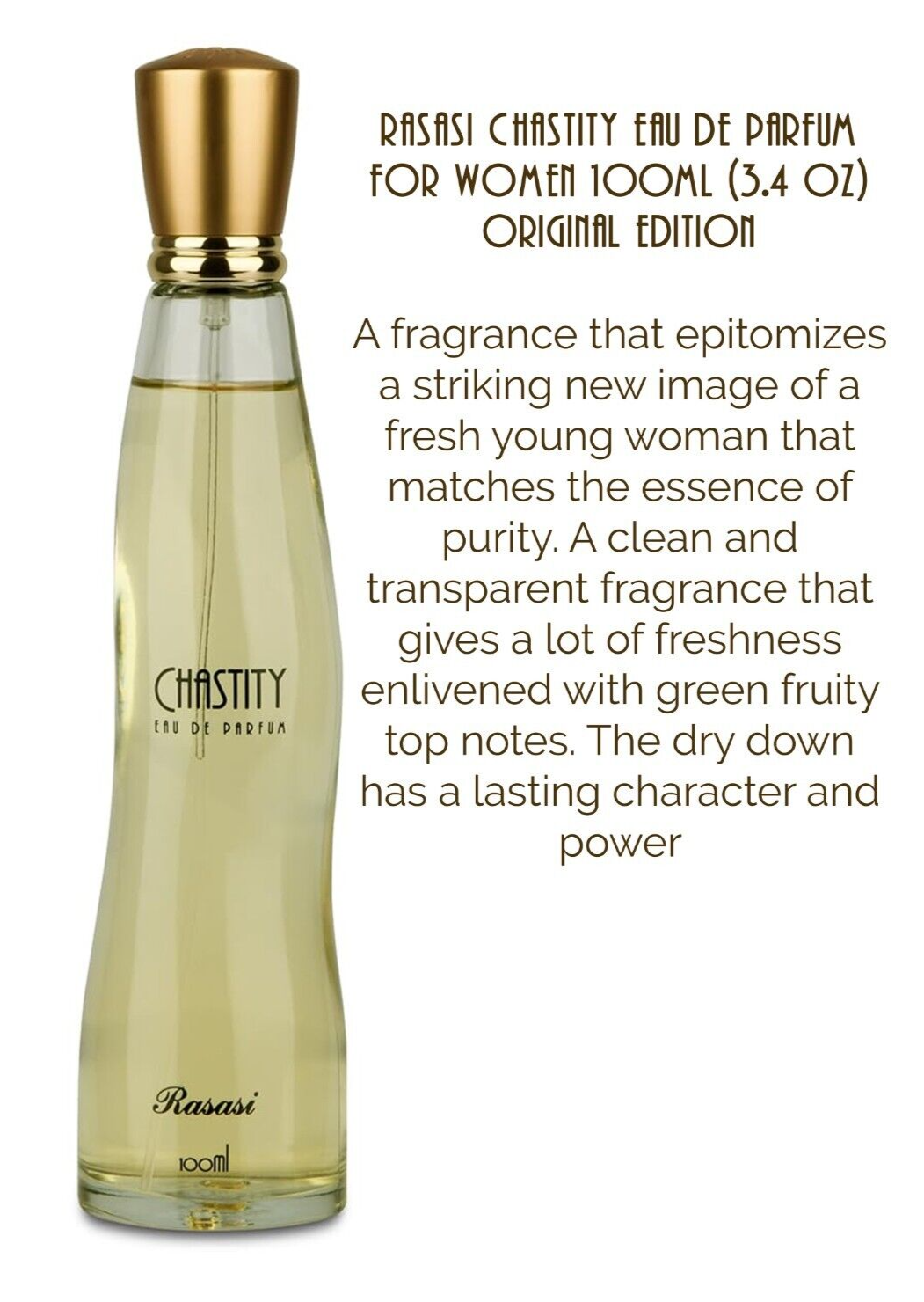 Rasasi Chastity Eau De Parfum Spray By Rasasi - 3.4 oz Rasasi Chastity Eau De Parfum Spray By Rasasi - 3.4 oz
